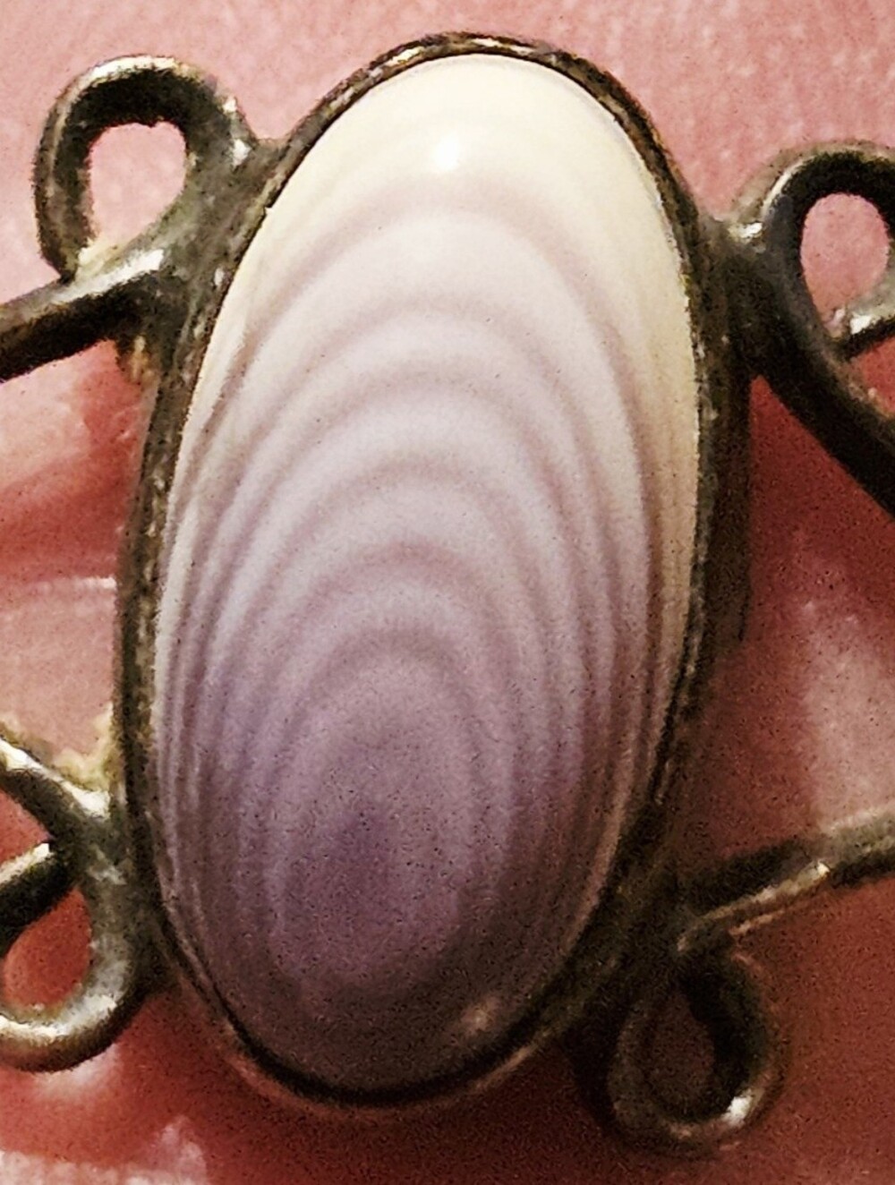 Signed Navajo Ruth Ann Begay Sterling Silver Wampum Shell Ring Sz 7